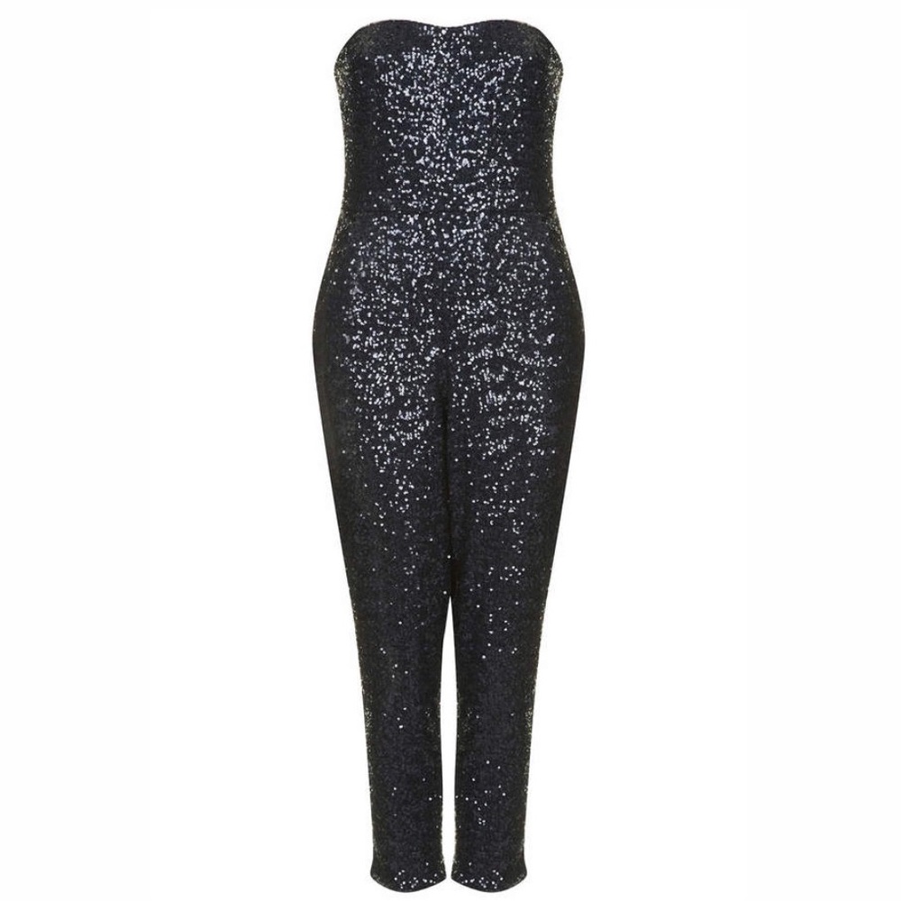 Topshop Blue Sequined Bandeau Jumpsuit